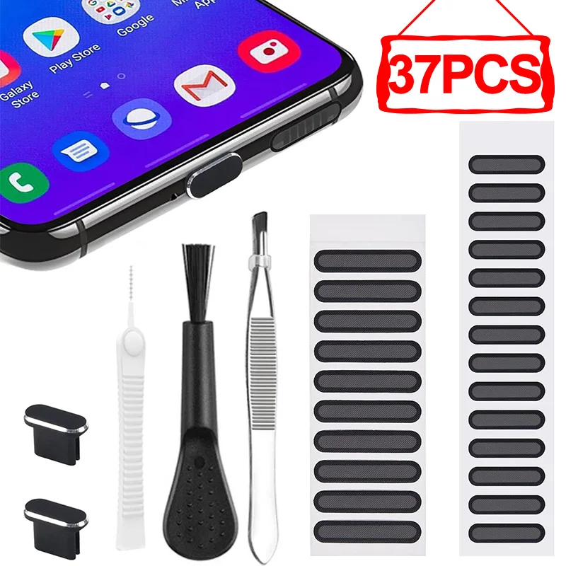 37pcs Universal USB Type C Dust Plug Universal Phone Speaker Dust Screen Sticker Cleaner Kit for Samsung Galaxy OnePlus Xiaomi