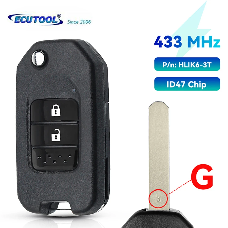 

ECUTOOL 2/3Buttons Car Remote Key For Honda Civic Accord City CR-V Jazz XR-V Vezel HR-V FRV Spirior JADE 433MHz HLIK6-3T