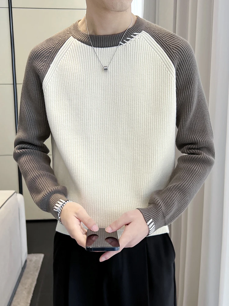 Высококачественный мужской свитер осень-зима 2024 новый контрастный цвет модный