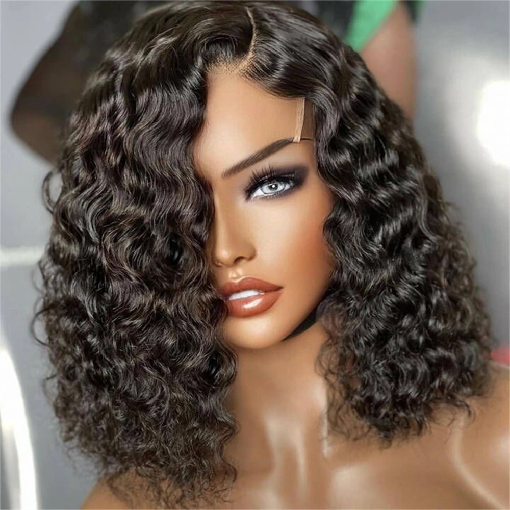 

Short Bob Wig Jerry Curly Human Hair Wigs Deep Wave 13x4 Lace Frontal Wig Remy Hair Bob 4x4 Closure Lace Wig Transparent Wigs