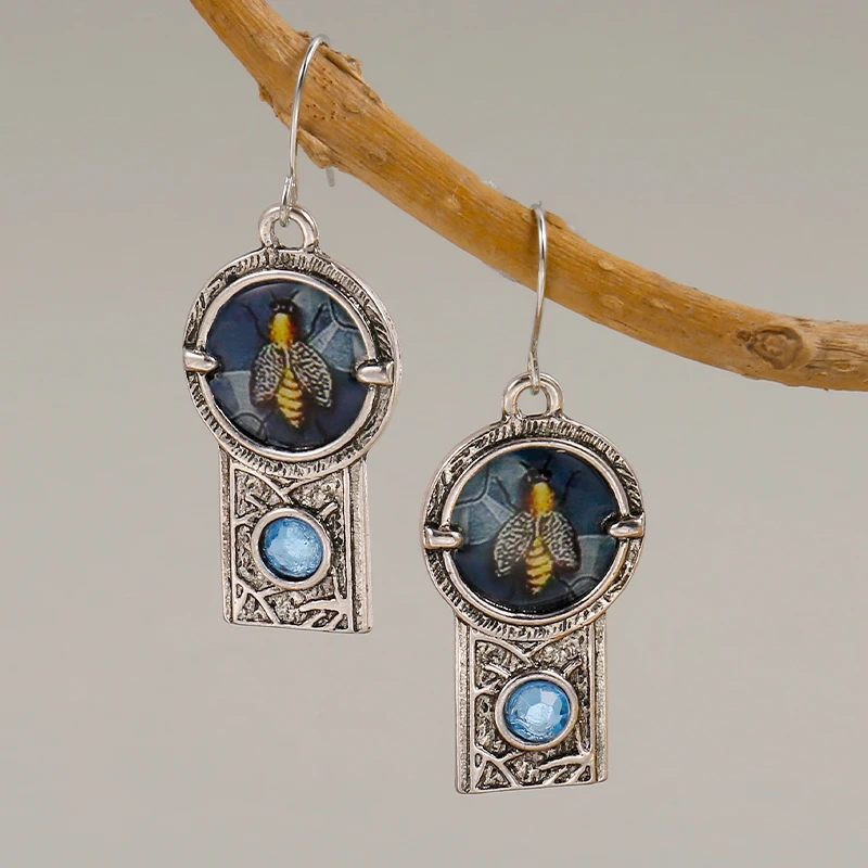 

Ethnic Style Irregular Bee Pattern Earrings Retro Sapphire Women's Accessories