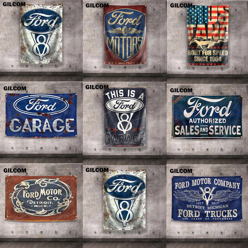 

Ford Flag Motor Company Garage Authorized Home Poster Advertise Logo Sport Outdoor Club Digital Printing Banner Brass Grommet