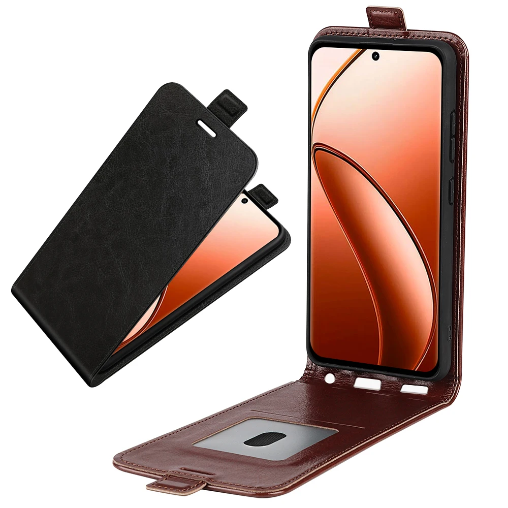 do Realme 12 Pro Plus 5G skórzane etui z klapką miękkie pionowy portfel na kartę kredytową