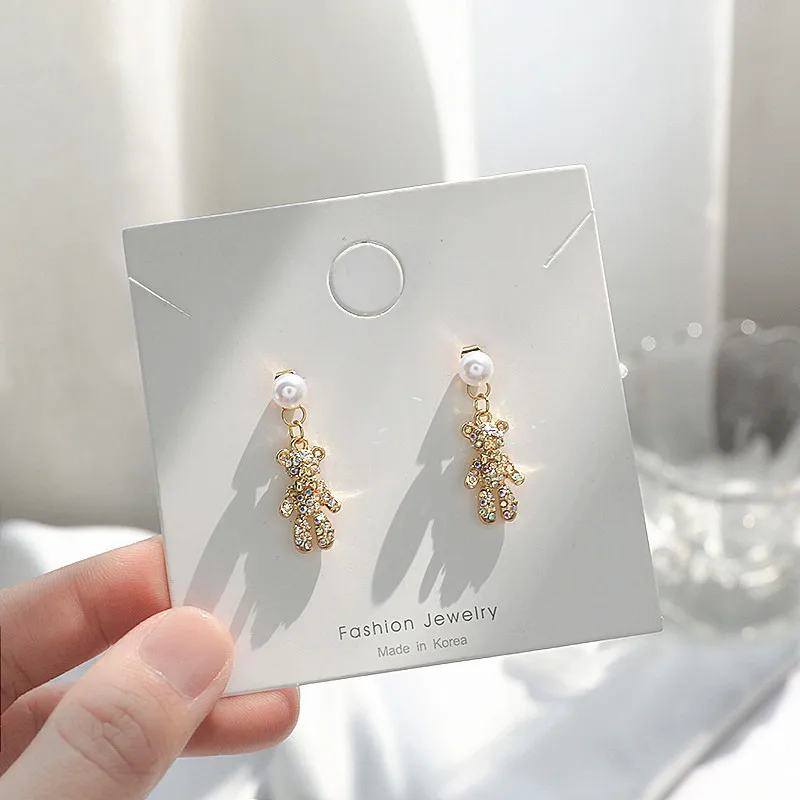 Фото S925 серебряные иглы темперамент простые серьги-гвоздики с бриллиантами милый медведь серьги-гвоздики для девочек жемчужные серьги серьги №3