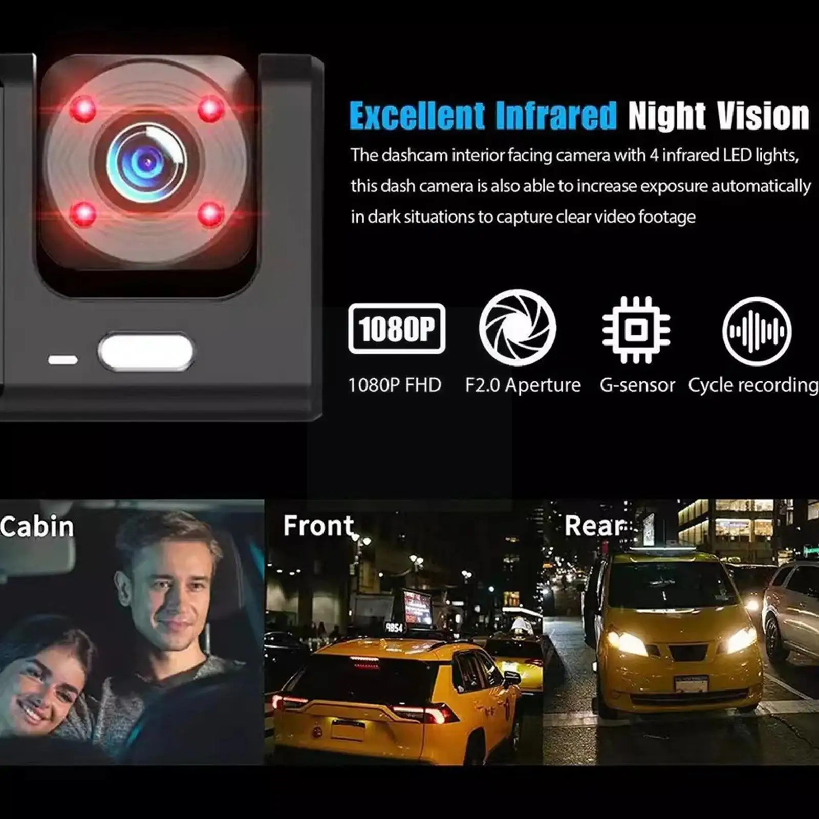 

Автомобильный видеорегистратор Full 1080p Dvr Автомобильный видеорегистратор с петлей Автомобильная камера для передней и задней камеры с G-датч...