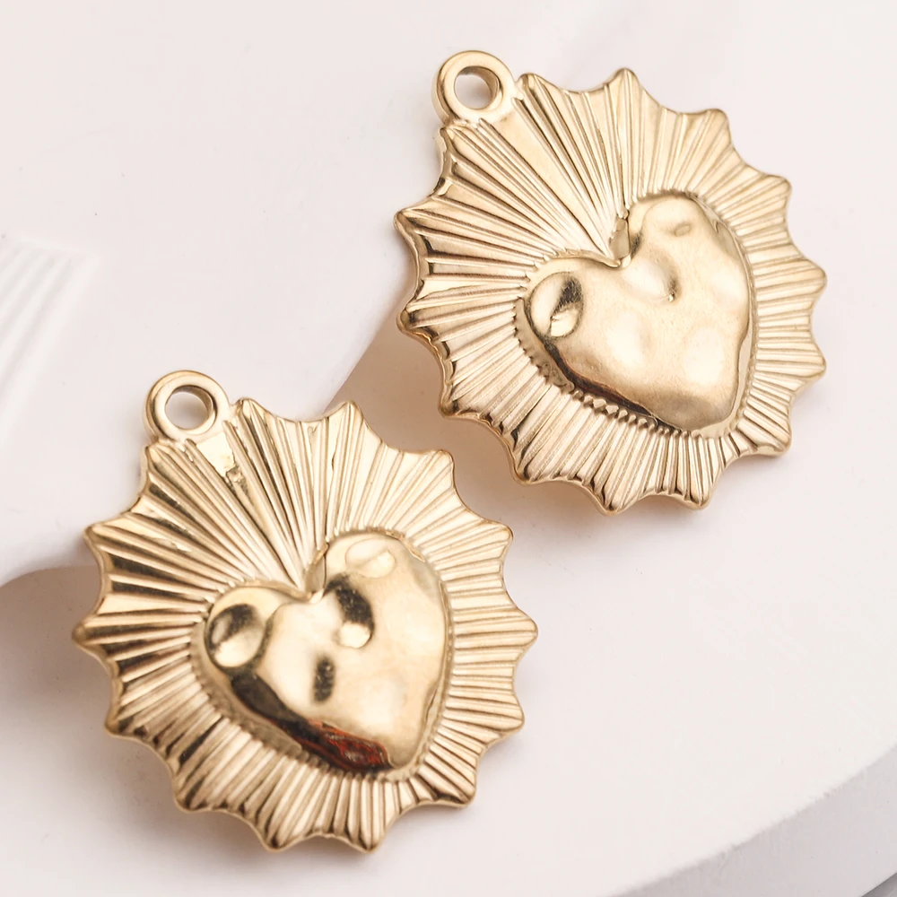 

5pcs Gold Sun Flower Stainless Steel Charm Heart Love Pendant Connectors for DIY Earrings Jewelry Making Supplies Bracelet