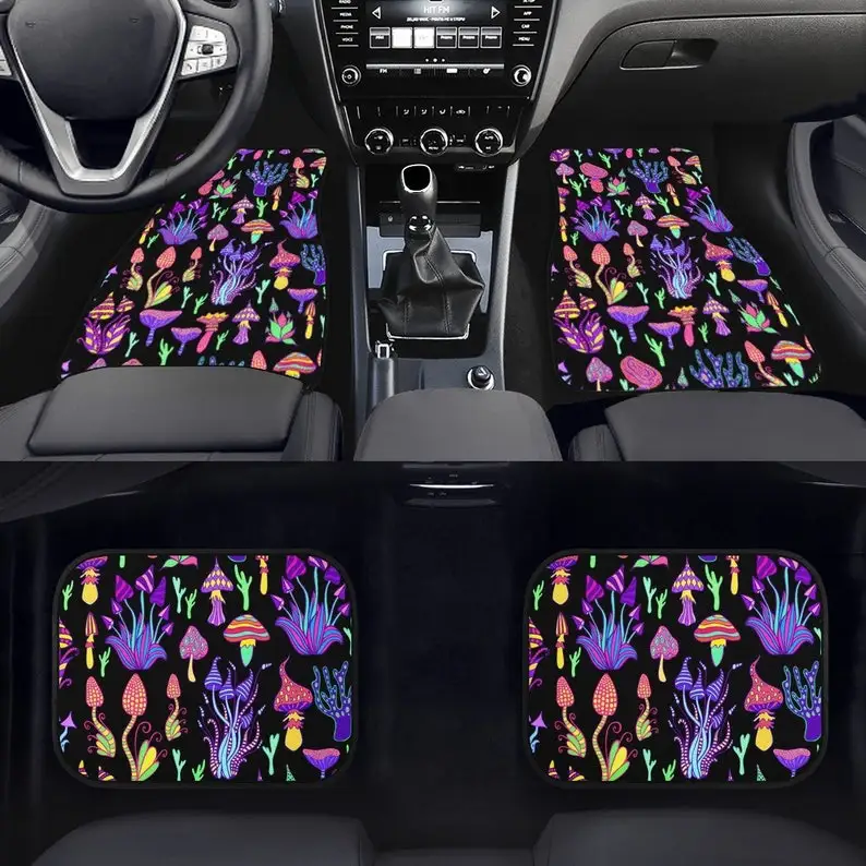 

Trippy Shrooms Car Floor Mats - Psychedelic Colorful Magic Mushrooms, Hippie Funky Vibrant Shroom Car Accessories, Dmt Acid Ston