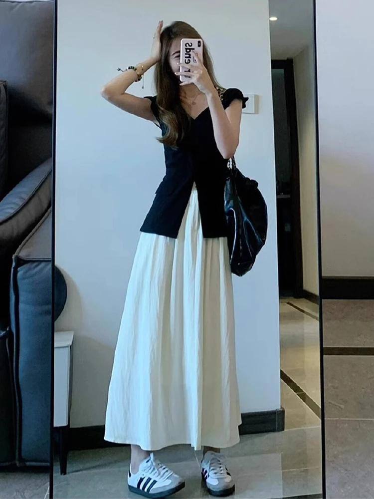 French sle First Love White Full Body Dress Summer 2024 New Women clothes Small Cake Half Long dress Set