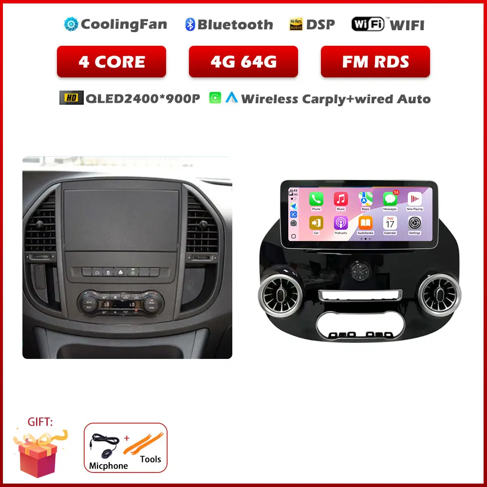 

12,3-дюймовый автомобильный радиоприемник Android 15 для Benz Vito W447 2014-2021, стереоприемник, GPS-навигация, DSP, видеокарплее, без 2DIN DVD