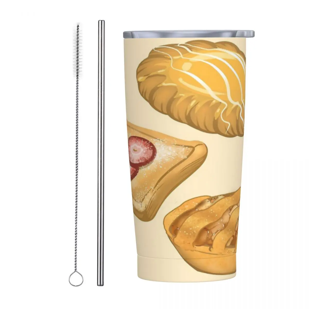

Pastries Stainless Steel Mug Environmentally Friendly easy to use With straw brush Reusable