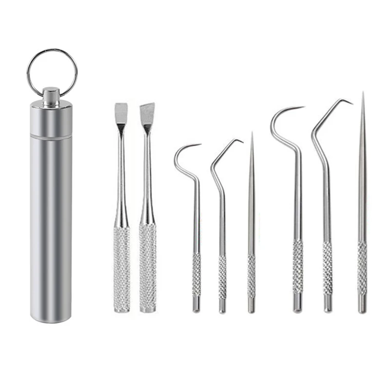 Portable Dental Tools Set Flossing Tooth Picking Tool 430 Stainless Steel Spiral Ear Pick Spoon Kit Oral Hygiene Tartar Removal