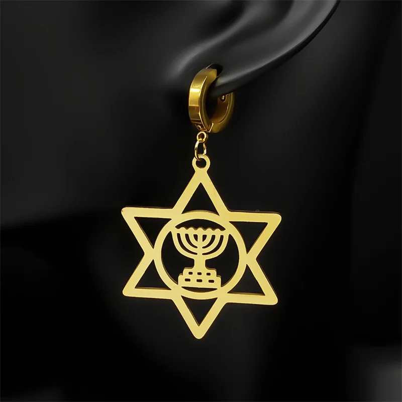 Женские серьги-кольца Menorah с изображением звезды Давида серьги из нержавеющей