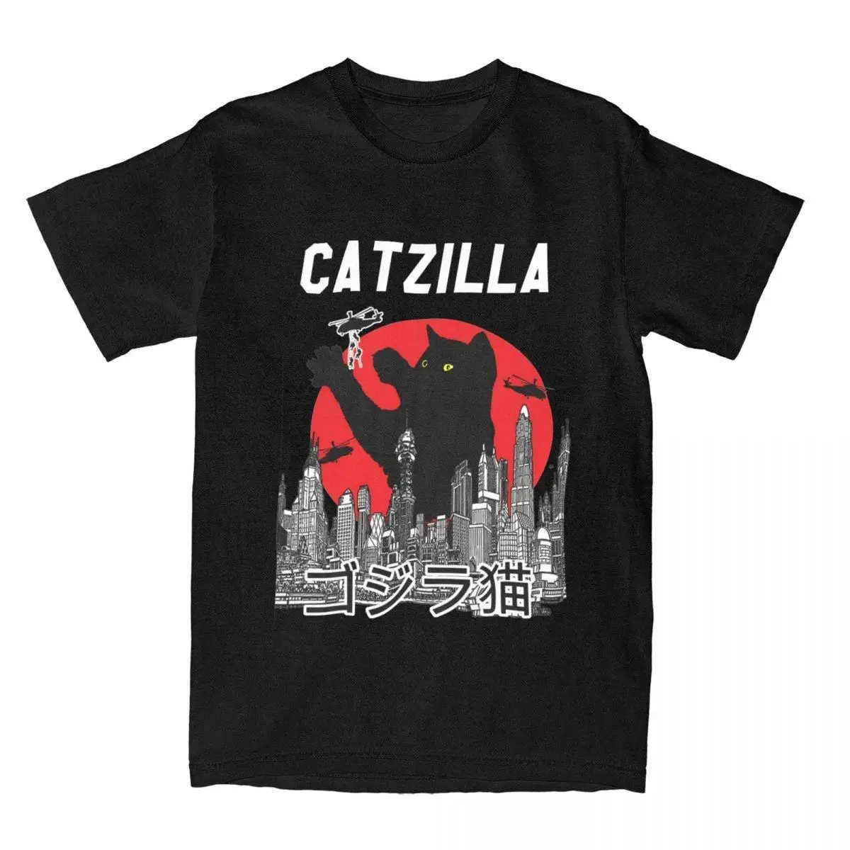 

Catzilla Kitten Lover Cat T-Shirt Men King of Monster Fun Pure Cotton Tee Shirt O Neck Short Sleeve T Shirts Printed Tops