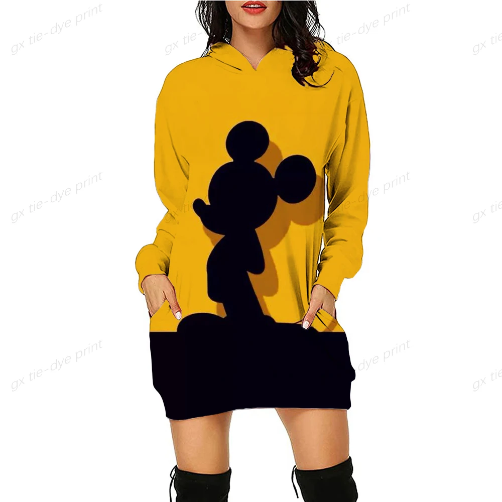 

spring Fall Women's Elegant Disney Minnie Mouse 3D Print Dress Hoodie Dress Casual Women's Bohemia Loose Hoodie Lengthening