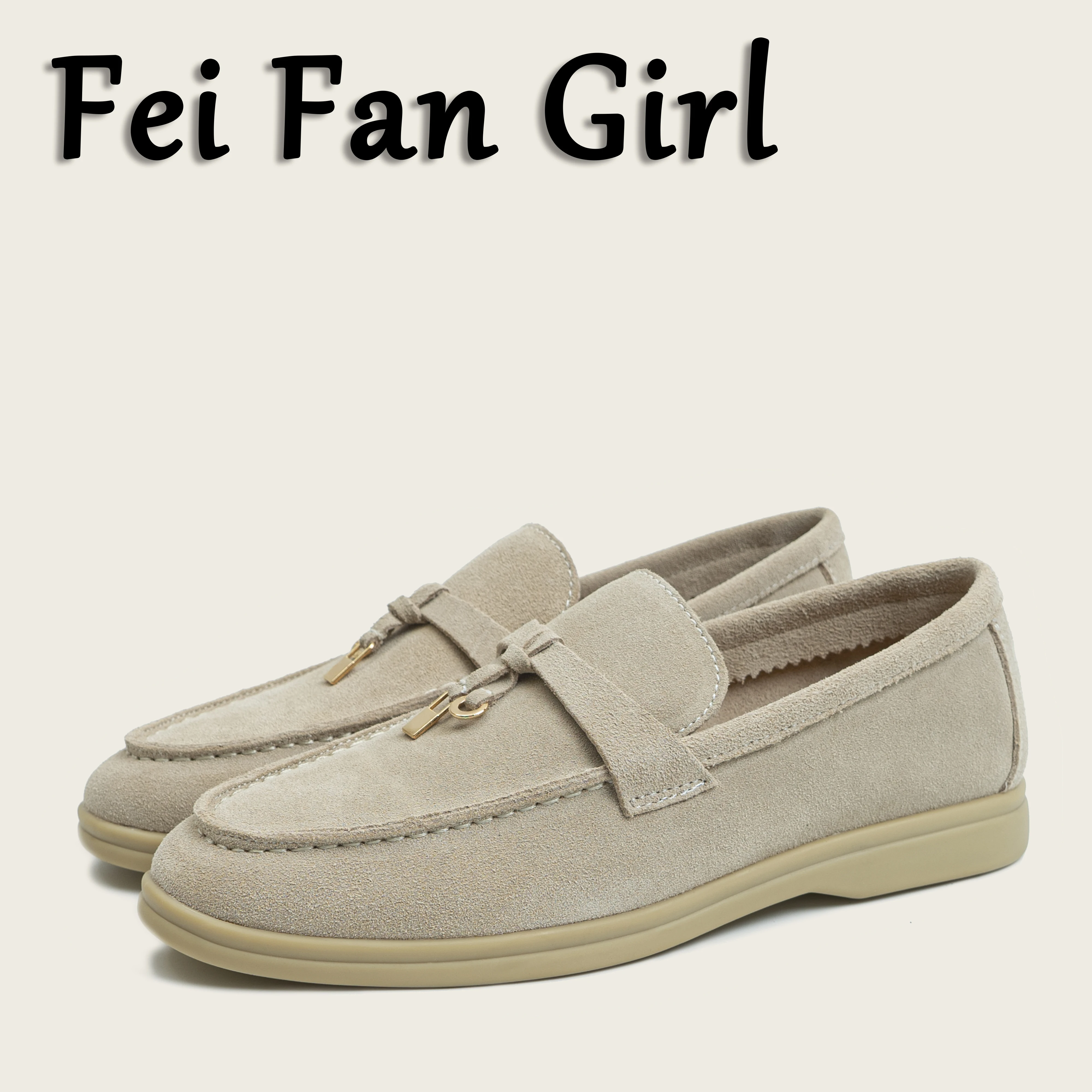 Genuine Leather Women's Loafers Women's Shoes Tassel Metal Buckle Slipper Mules Hot Kid Suede Flat Shoes Big Size 34-45 Zapatill