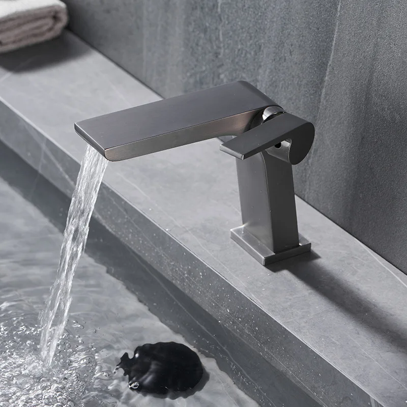 

Copper Gun Gray Piano Switch Button Faucet Black Chrome Hot and Cold Basin Faucet Golden Bathroom Faucet