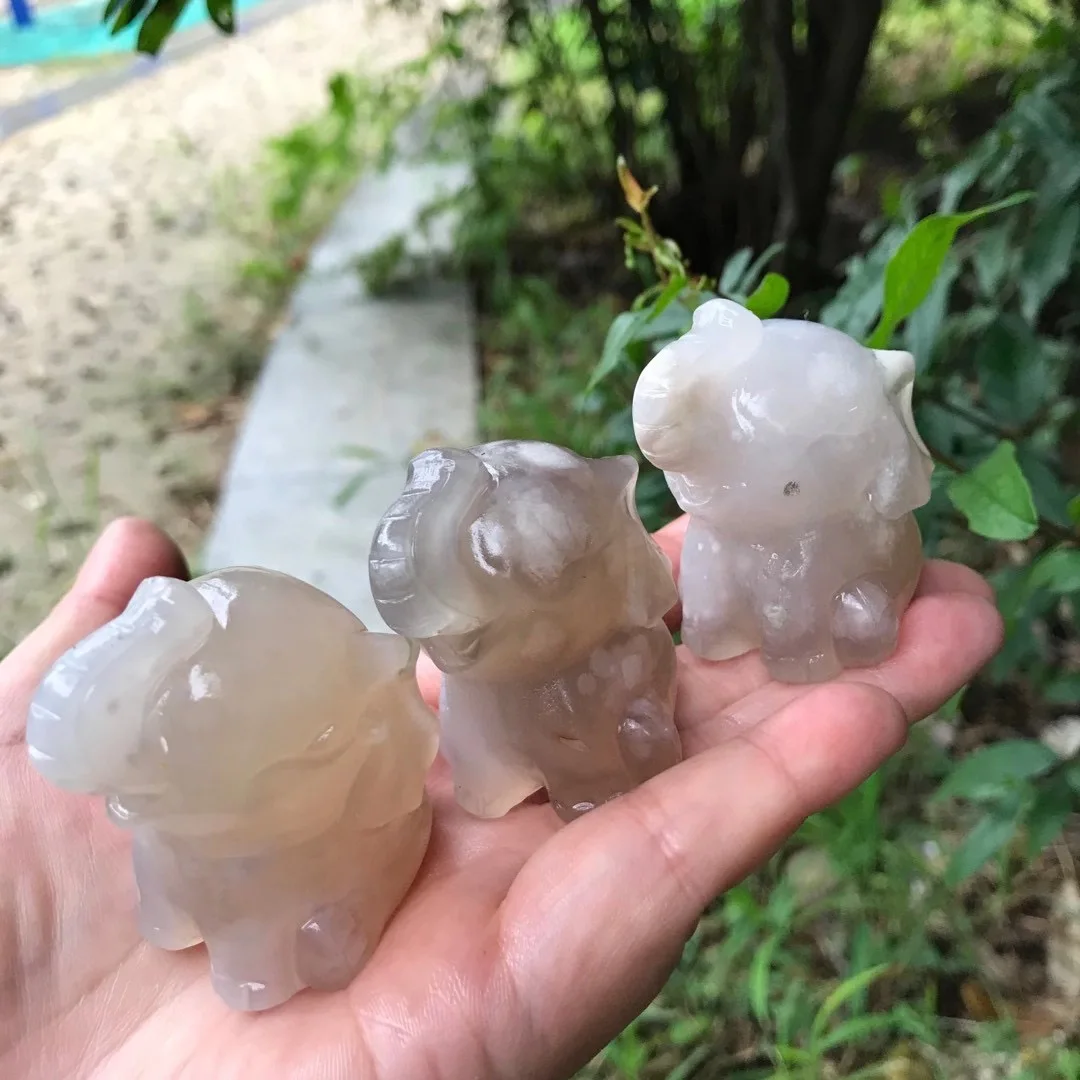 

Natural Flower Agate Elephant Handmade Carved Animal Crystal Craft Home Decoration Jewelry Gift 1Pcs