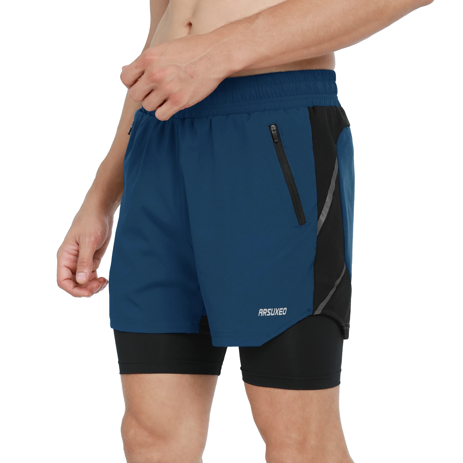 ARSUXEO Men Running Shorts 2 In 1 Gym Clothing Summer Sports Pants Fitness Yoga Exercise Jogging Breathable Bicycle Shorts Male