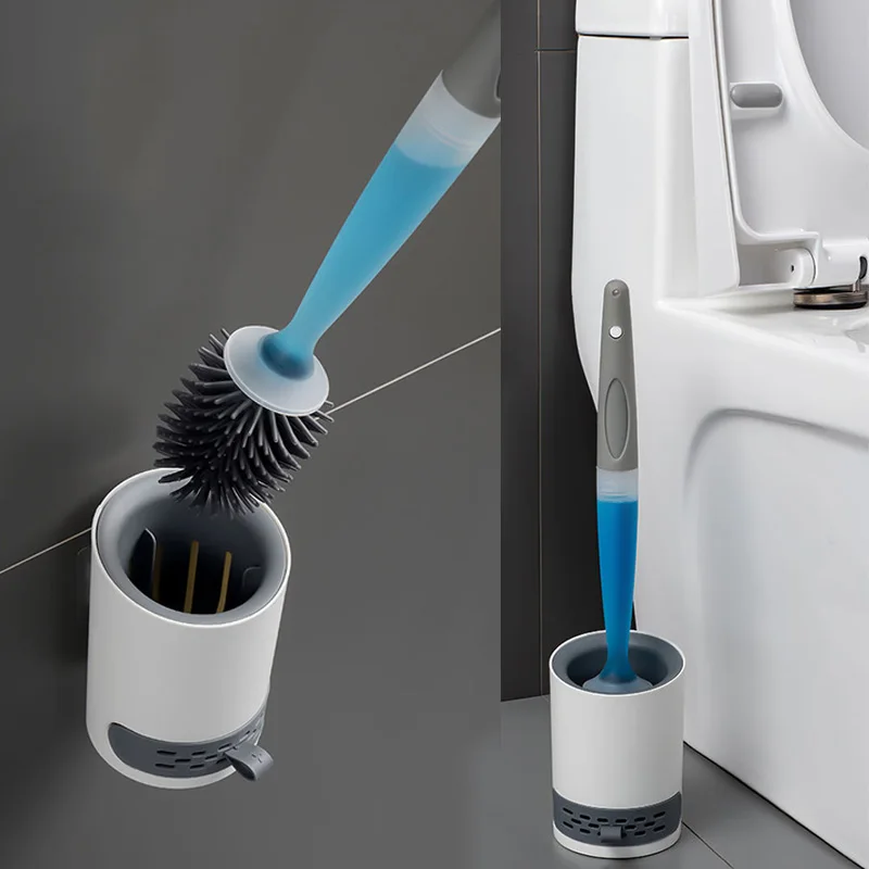 

Detergent Refillable Toilet Brush Set Wall-Mounted with Holder Silicone TPR Brush for Corner Cleaning Tools Bathroom Accessories