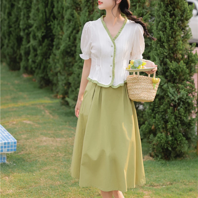 

2023 Summer New High Waist Elastic Women's Slim Fit Versatile Mid Length A-line Skirt Sweet Half Skirt Skirts for Women