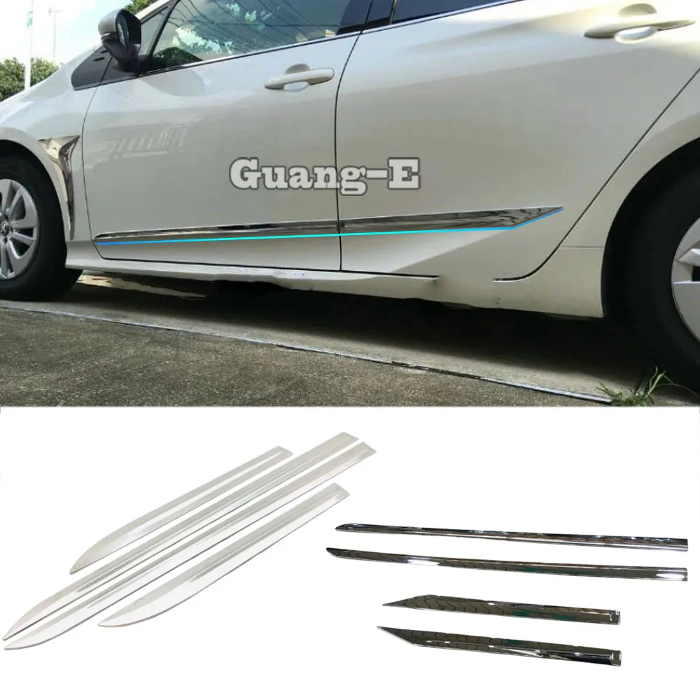 

For Toyota Prius 2016 2017 2018 2019 Car Styling Cover ABS Chrome Side Bottom Door Body Trim Frame Sticker Strip Molding 4PCS