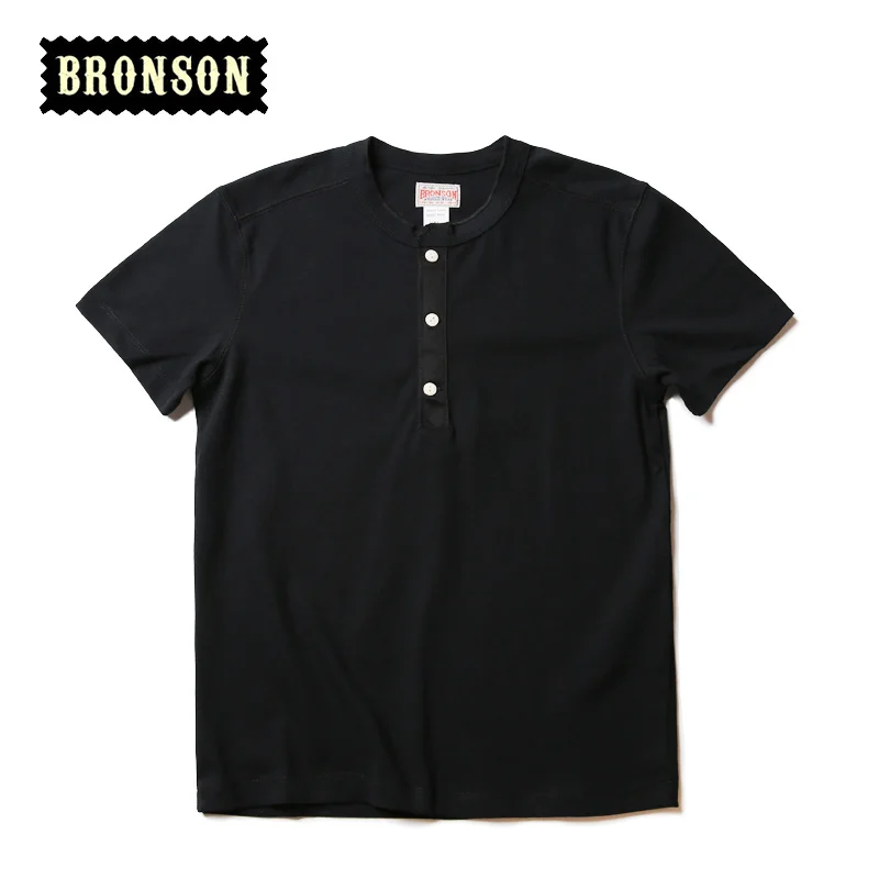 

Bronson Henley Tee Shirts For Men Summer Vintage Cotton T-Shirts Short Sleeve