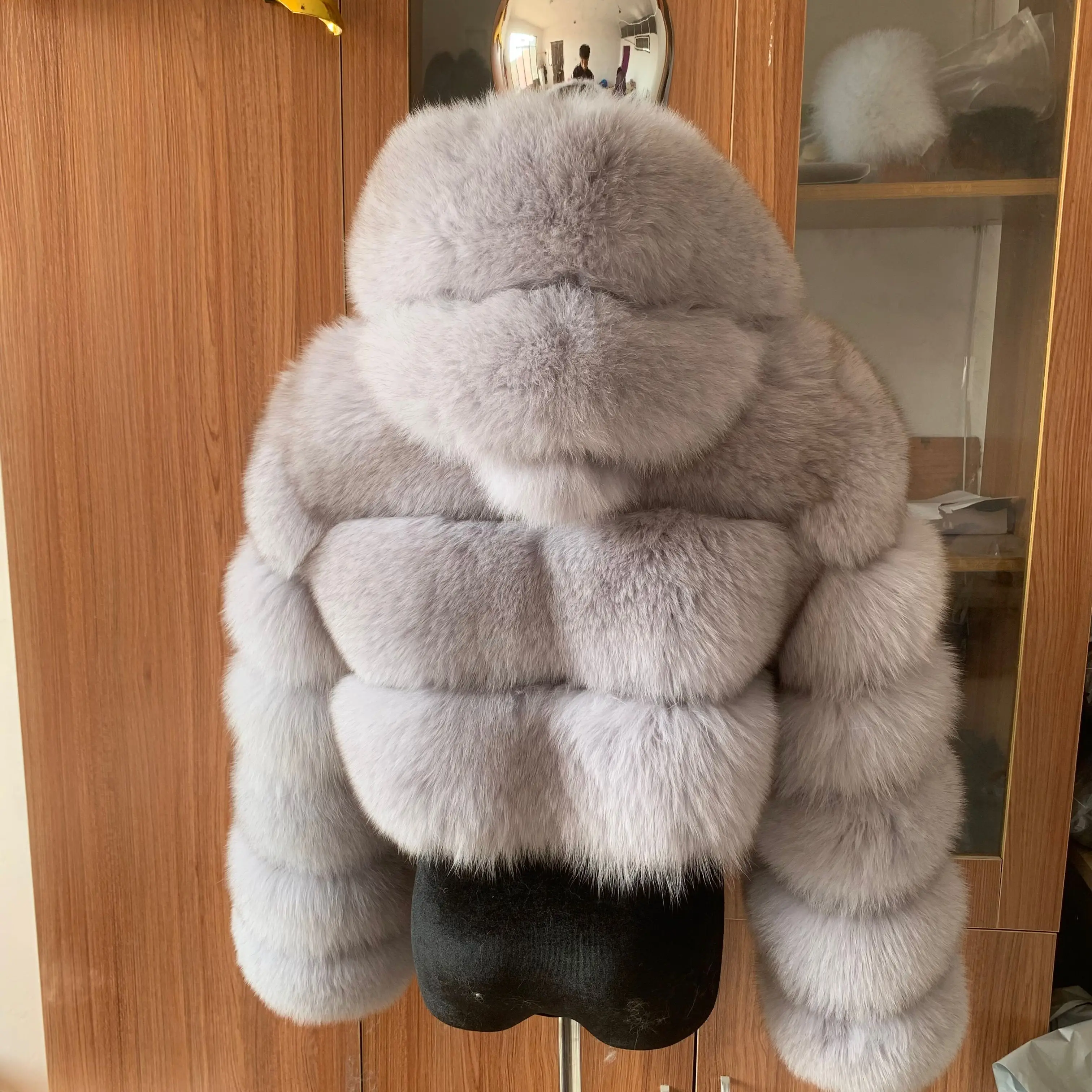 Natural real fox fur hooded short women's coat Winter fashion warm coat Luxury real raccoon hooded jacket