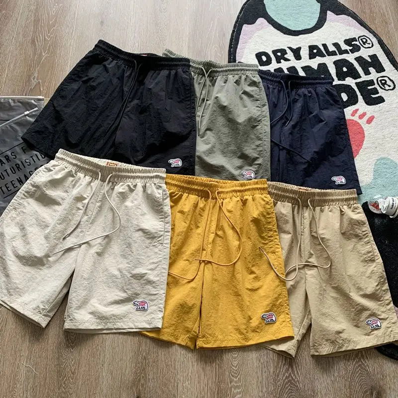 Human Mades Polar Bear Embroidery Shorts Summer Beach Pants Japanese Fashion Five-Point Sports Shorts Trend Hip Hop  Men Shorts