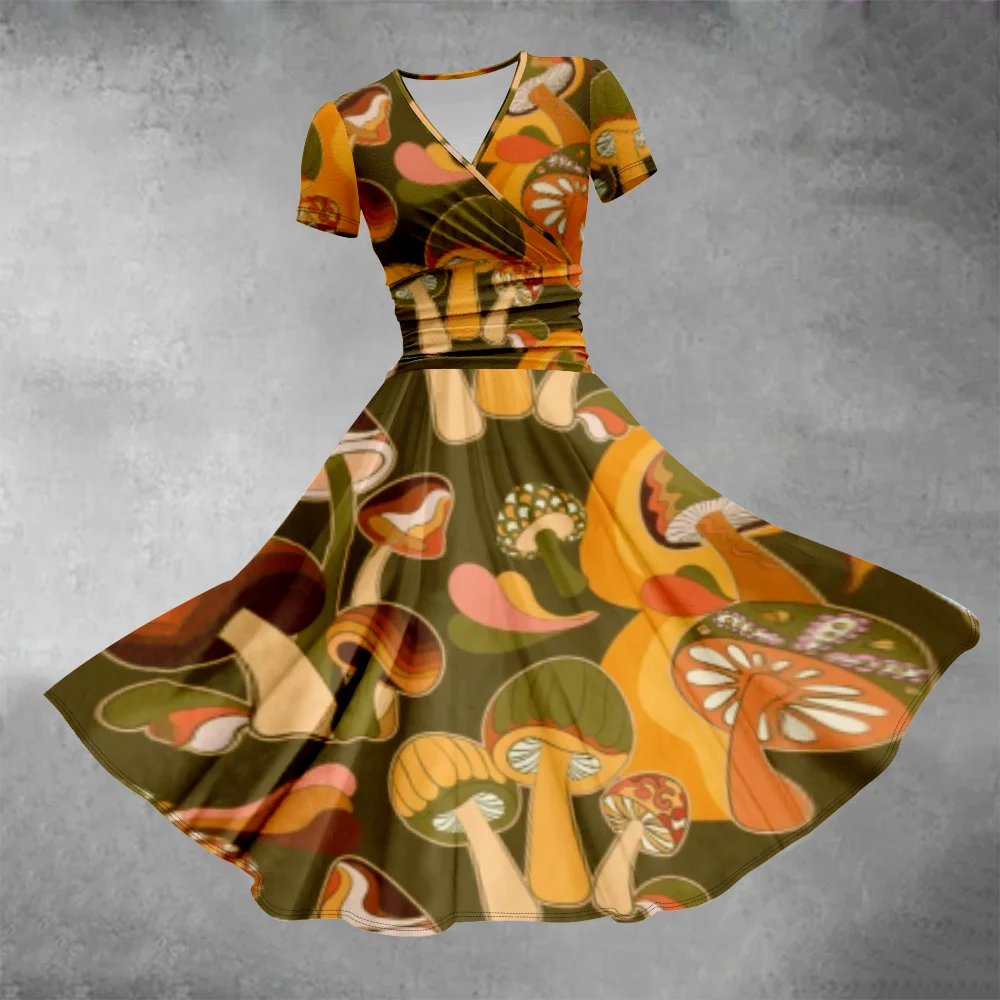 Женское летнее платье-макси с принтом в виде грибов