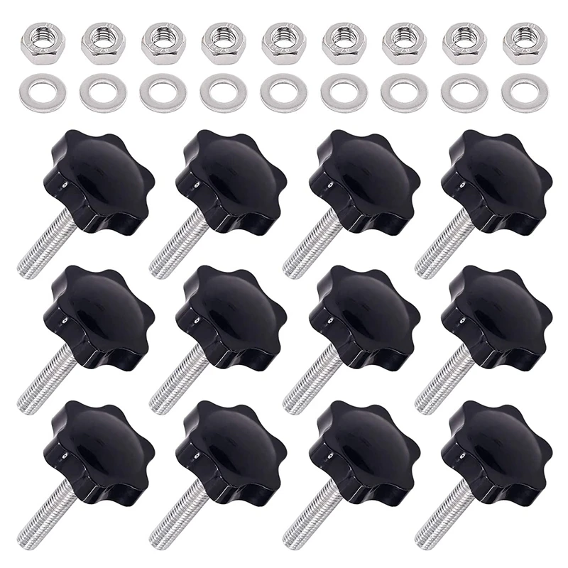 

60Pcs M8 Hex Shaped Male Thread Metal Clamping Hand Star Knobs With Hex Nuts And Flat Washer Assortment Kit