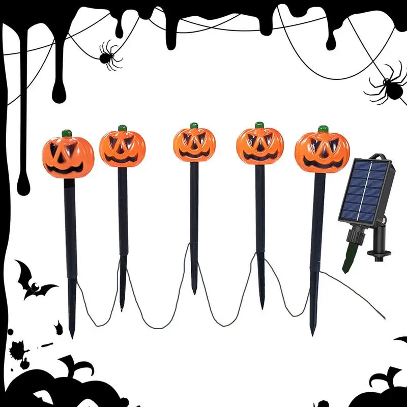 

Solar Powered Pumpkin Stakes Waterproof Halloween Pumpkin Lights LED Solar Pathway Light Solar Pumpkin Stake Lights Skull Lamp