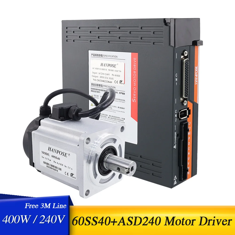 

ac servo motor AC200-240V 2.5A 1.3N.m 60SS40 And ASD240 Servo Drive servo motor sewing machine 400W Servo Motor drive Kit