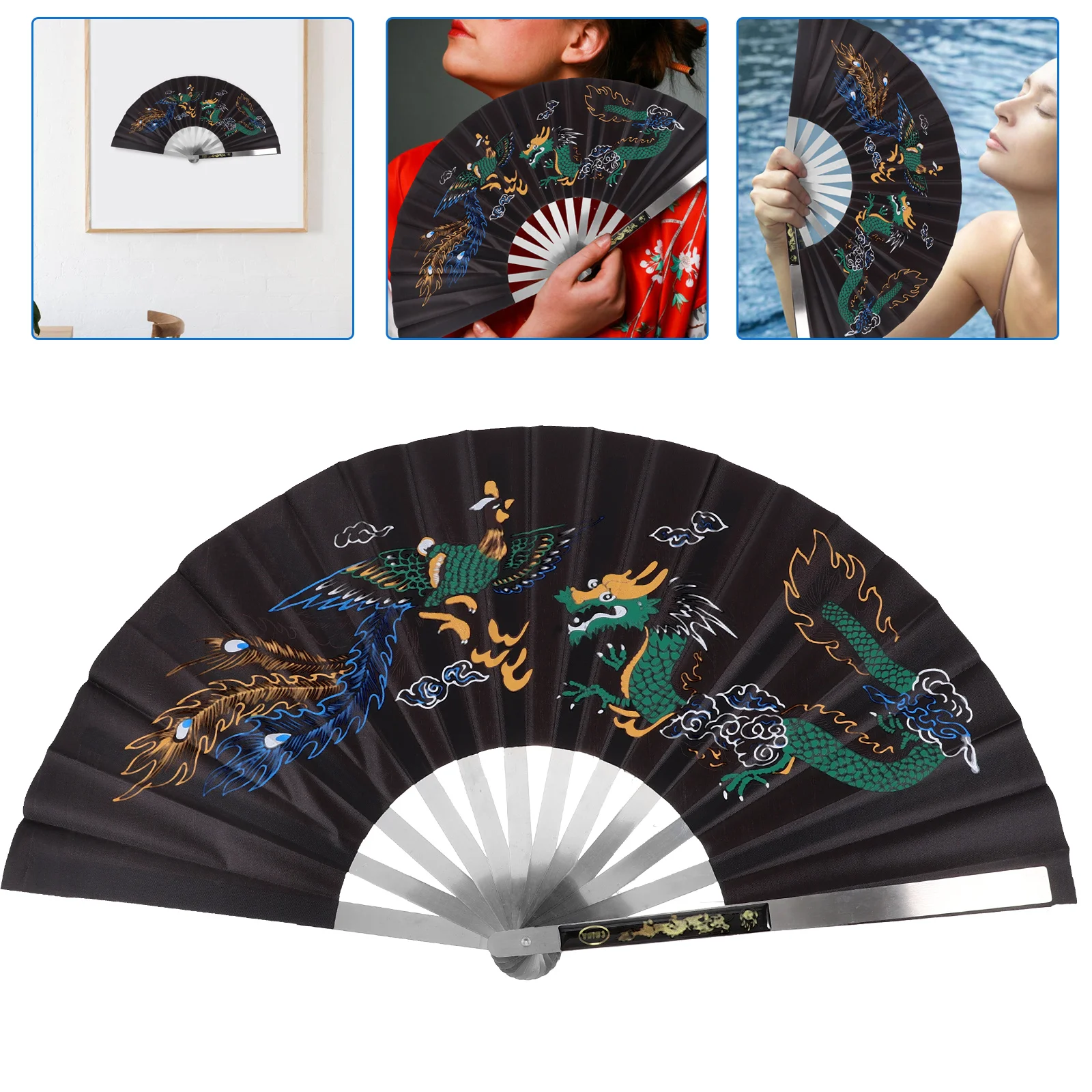 

Chinese Kung Fu Fan Tai Chi Folding Fan Vintage Hand Fan Dance Performance Fans Stainless Steel Handheld Fan Martial Arts Home