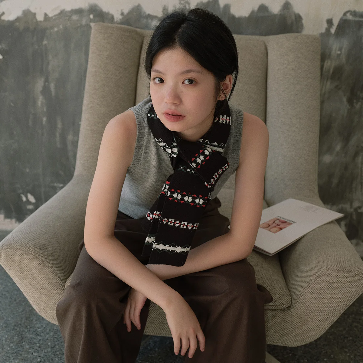 Женский рождественский вязаный жаккардовый полосатый шарф