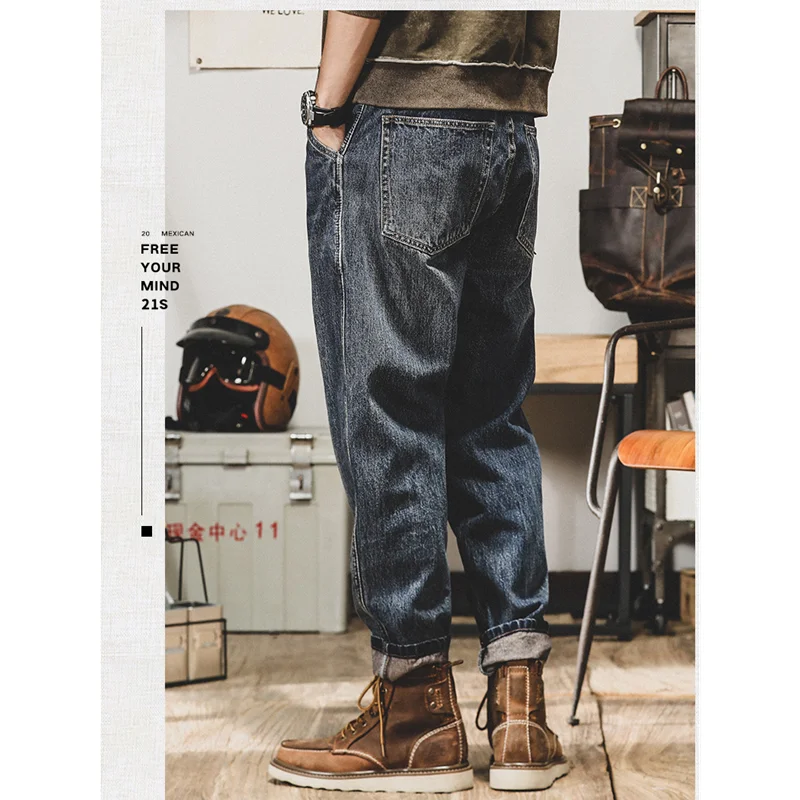 Men Clothing 2022 New Pattern Recreational Vintage Broad Leg Blue Jeans Straight Cylinder Large Loose Cargo Pants Autumn Female