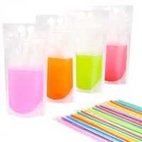 50pcs drink pouches for adult with straw smoothie bags juice pouches with 50 drink straws reclosable ice drink pouches bag