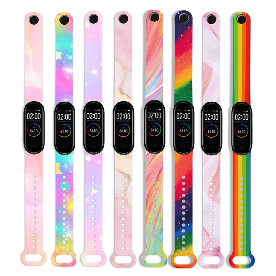 Ремешок для часов Xiaomi Mi Band 3 4 5 6 силиконовый с рисунком граффити | Электроника