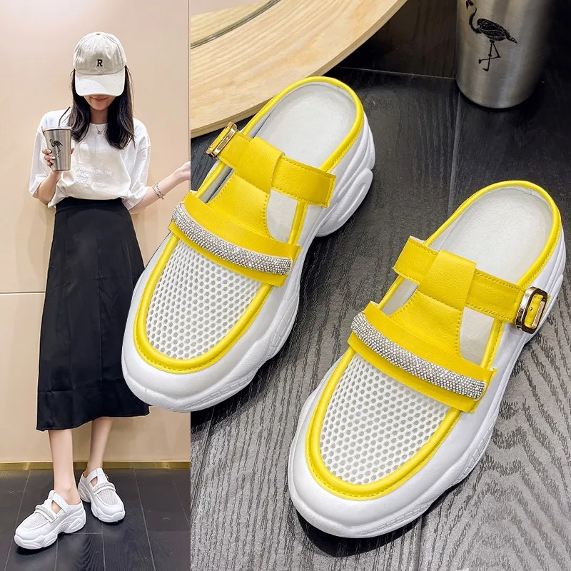 

Новинка 2023, кожаные сандалии с отверстиями, женская летняя дышащая удобная модная обувь на платформе