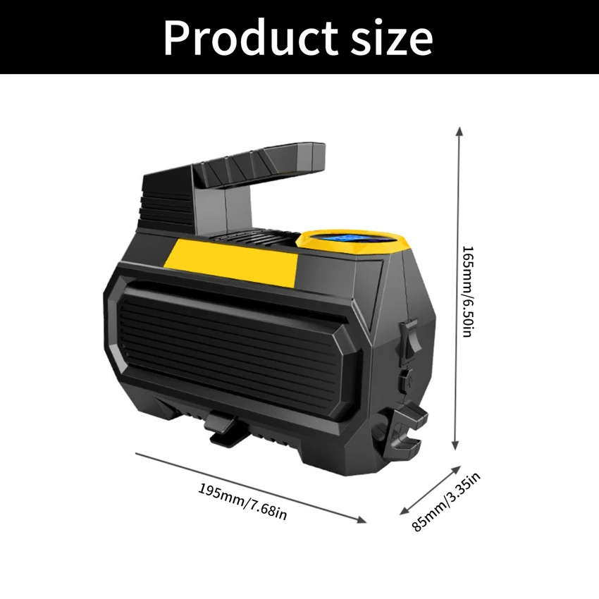 Car Tyre Inflator Air Compressor, 12V/ 120W/ 150 PSI/ 10.5 Bar, Car Tyre Pump with Handle, 4 Valve Adaptors, LED Light,