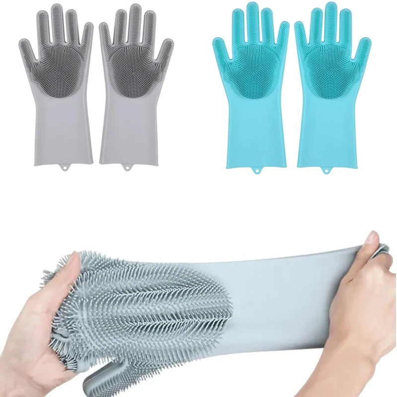 1Pair Dishwashing Cleaning Gloves Silicone Rubber Sponge Glove Household Scrubber Kitchen Clean Tools Dropshipping Kitchen