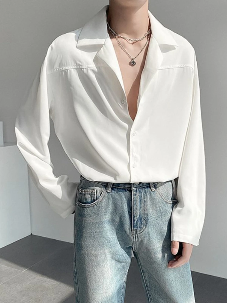 

ZCSMLL turn-down collar long sleeve white shirt men spring summer loose big size top korean fashion solid color men's blouse