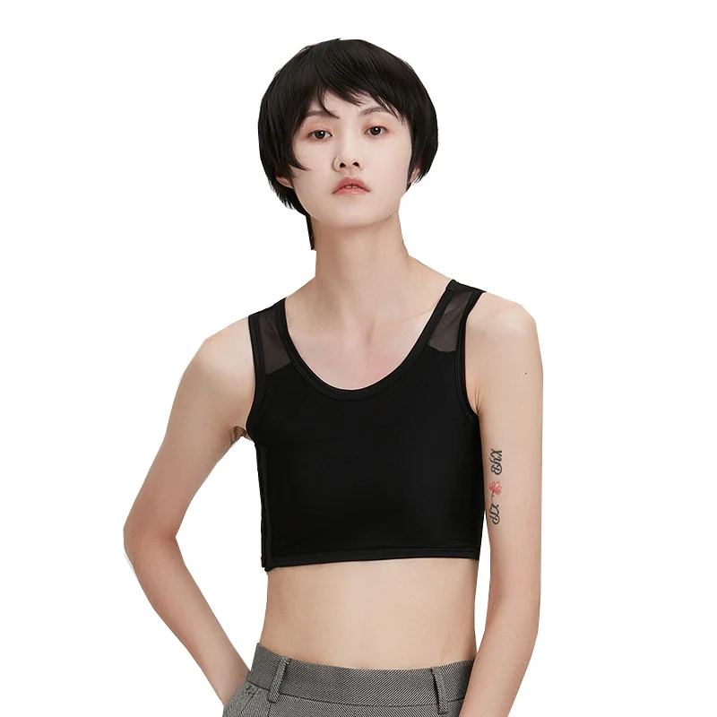

HaleyChan Breathable Mesh 3 Rows of Hooks Chest Binder for Women's Tomboy Trans Lesbian Crossdresser FTM Crop Top Corset Top