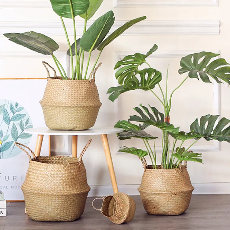 

Nordic Rattan Laundry Basket Wicker Weave Garden Pots Planters Storage Basket Seagrass Panier De Rangement Home Organizer