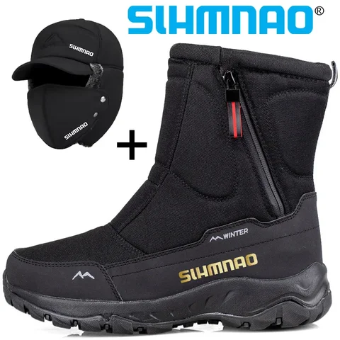 Водонепроницаемые мужские ботинки для рыбалки 2025 года, зимние теплые шерстяные ботинки и ботильоны, защита от пота и запаха, высокие теплые лыжные ботинки + шапка