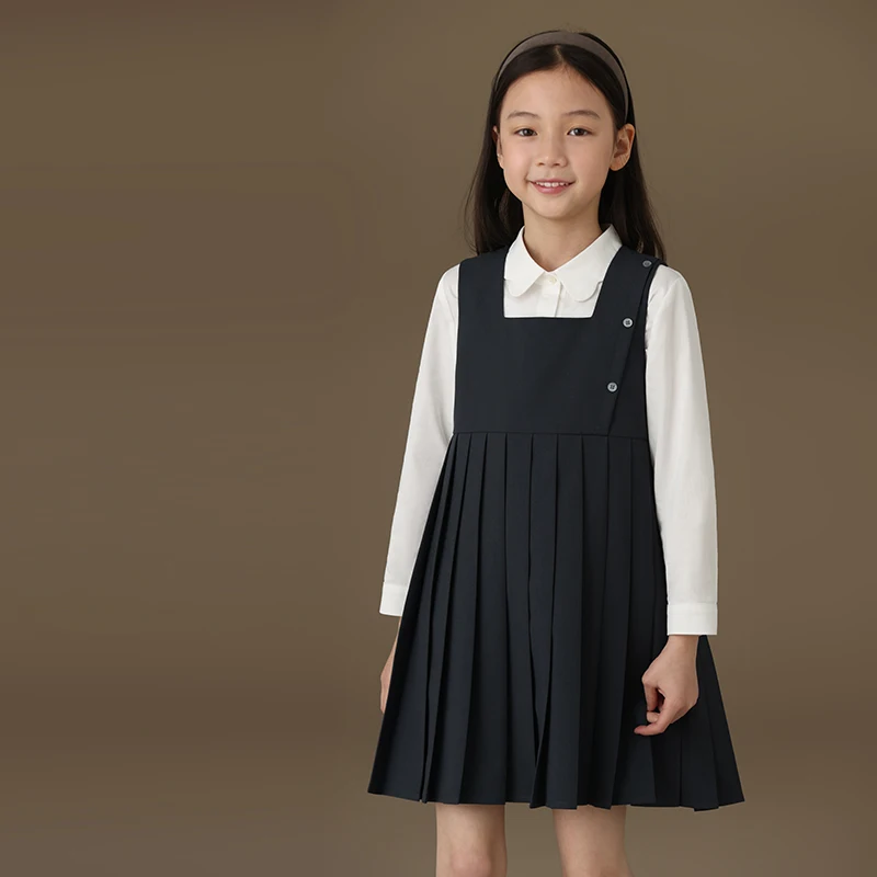 Темно-серая Одежда для девочек 2024 весенне-летнее платье сарафан в студенческом