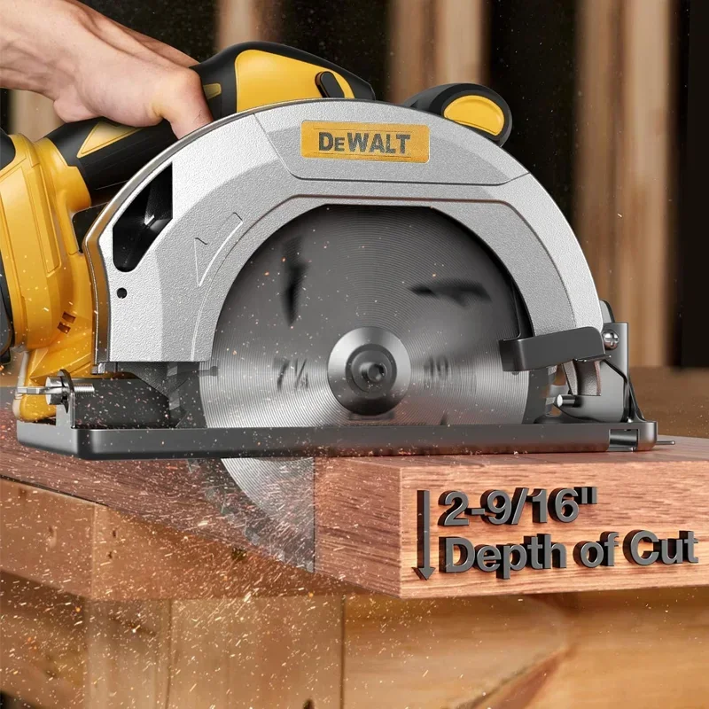 Фото Бесщеточная циркулярная пила Dewalt 5000 об/мин, 7 дюймов, аккумуляторная, ручная, для работы по дереву, с регулируемой глубиной реза, многофункциональный инструмент №4