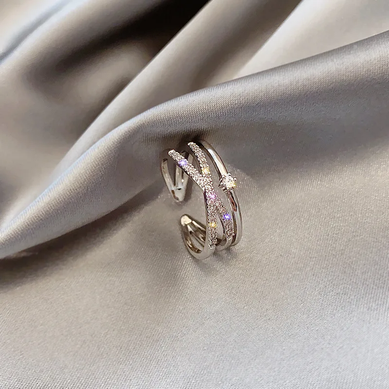

Fashion Personality Double-layer Diamond Stainless Steel Ring Female Luxury Simple Cross Plain Circle Zircon Women's Ring