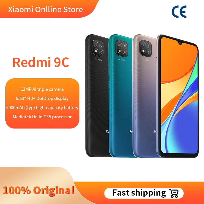 

【XIAOMIMI02 15$-2$】Global Xiaomi Redmi 9C 2GB 32GB 4G 128G smartphone MTK Helio G35 octa core 6.53 "display 13MP rear camera 5000mAh