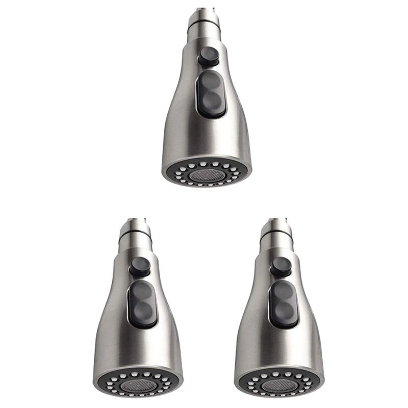 

3X Kitchen Sink Pull Down Faucet Spray Head Nozzle Pull Out Hose Sprayer Replacement Part Faucet Head - Brushed Nickel
