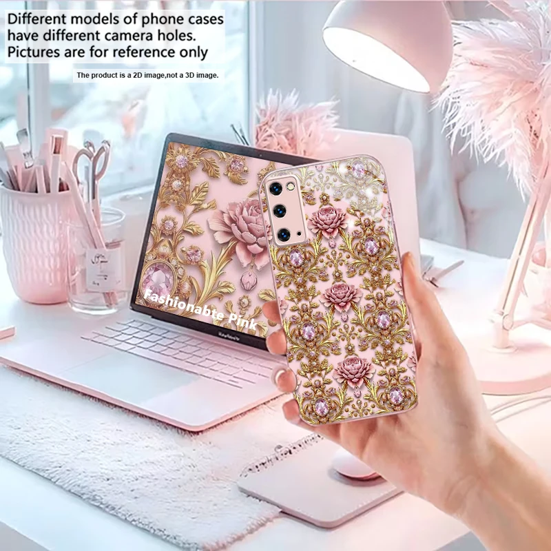 Фото Чехол для телефона Rococo Gem Peony Dream из розового металлического стекла для Samsung S26 Ultra S25 Edge S24 FE S23 Plus S22 S21 S20 S22+ S25 №4